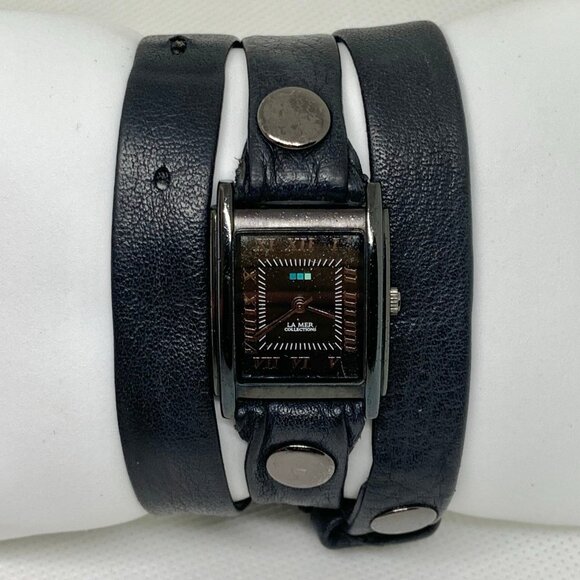 Ladies LA MER Collections black tone 22mm Rectangle Watch wrap Leather running - Picture 1 of 6